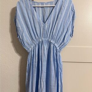 Blue Striped V-Neck Swim Cover Up